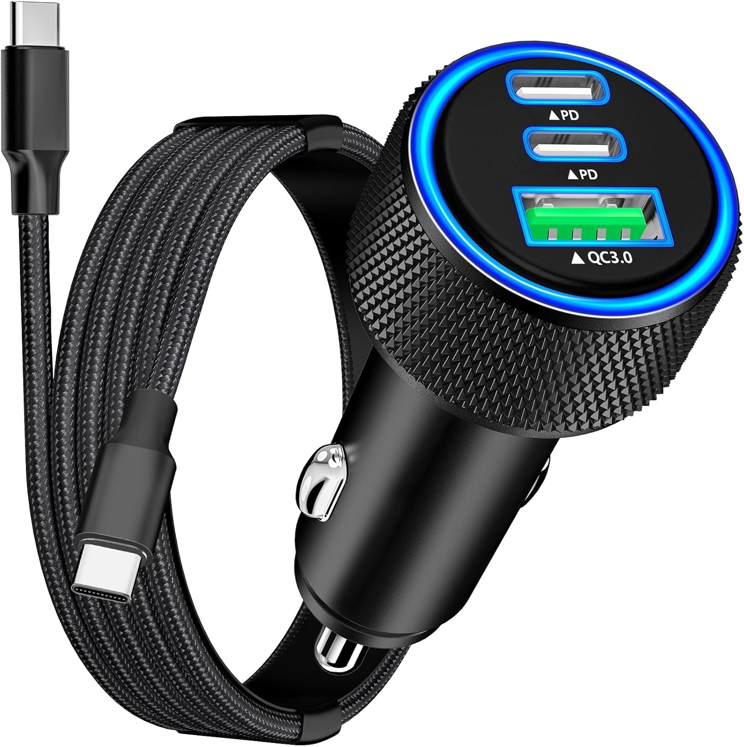 Apple MFi Certified iPhone 17 Fast Car Charger - 3-Port 67W USB-C & USB-A with Braided Type-C Cord for iPhone 17/17 Pro Max/16 Pro/15/Galaxy S26/S25/Pixel