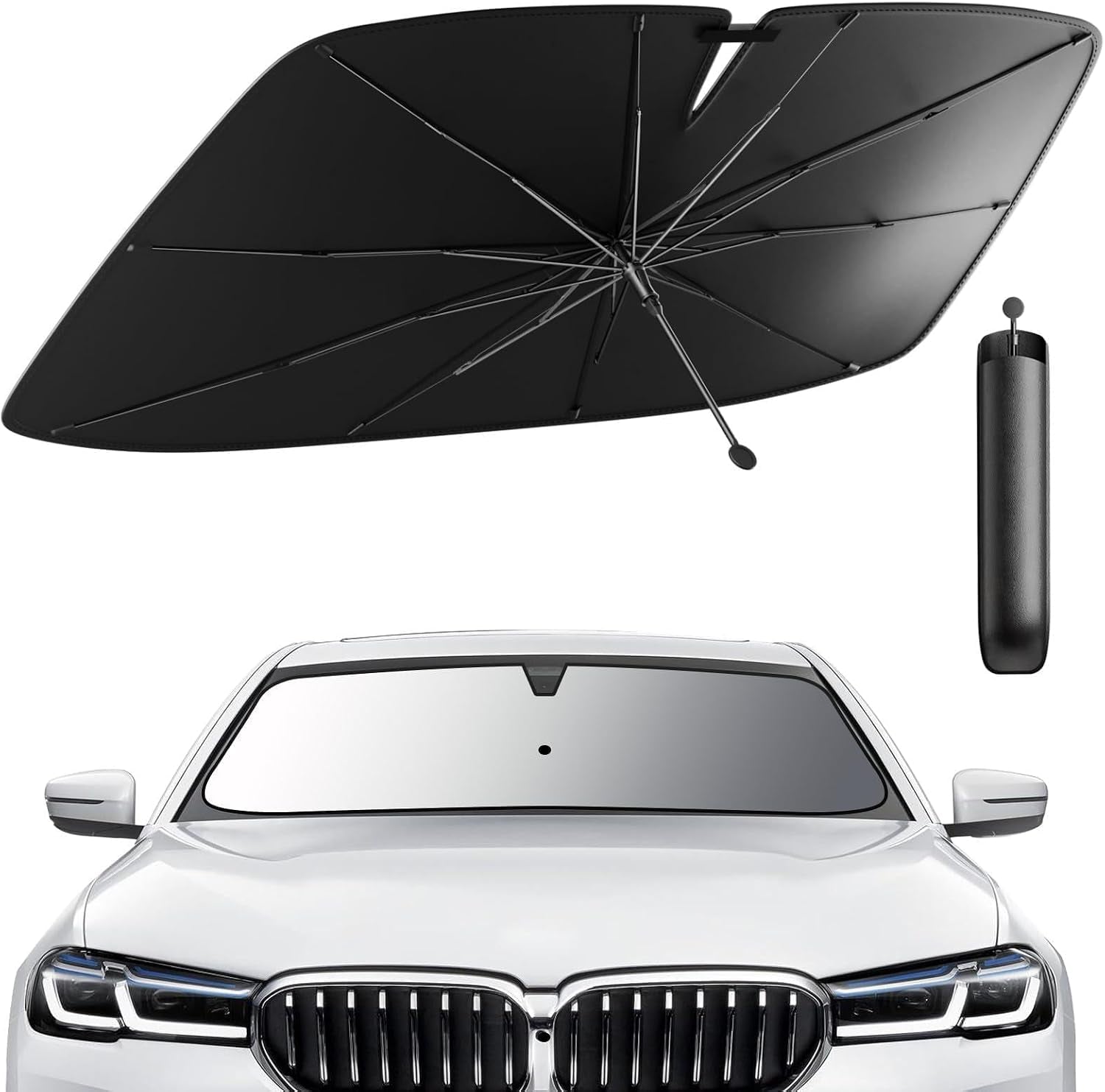 Ultimate 2026 Upgraded Car Windshield Sun Shade Umbrella - 100% Sun & UV Protection, Easy Foldable Design for Most Cars & SUVs (Large 55.1" x 31.1")