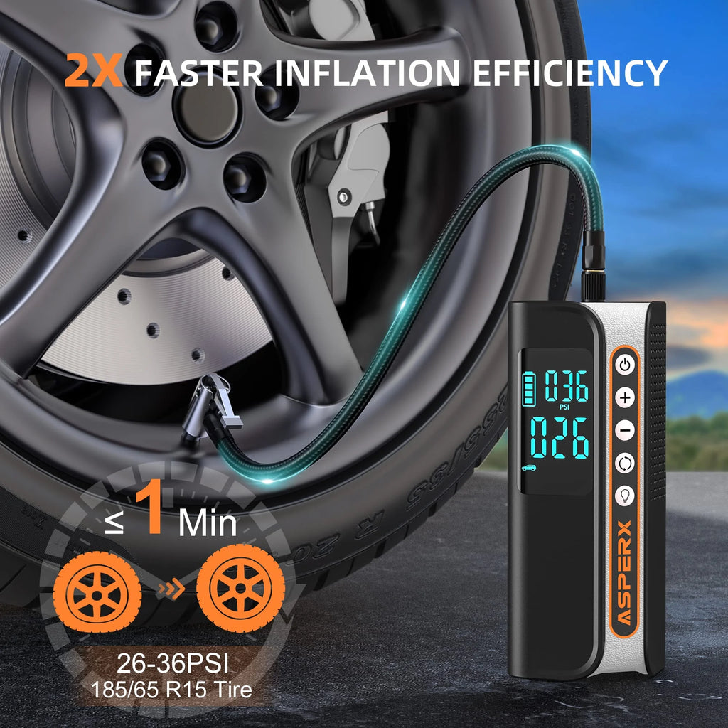 Powerful 160PSI Portable Electric Tire Inflator - Smart Pressure Detection, LED Light & Automatic Shutoff for Ultimate Safety