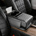 Elevate Your Drive: Universal Leather Armrest Cushion with Storage & Cup Holder - Waterproof Light Gray Interior Accessory