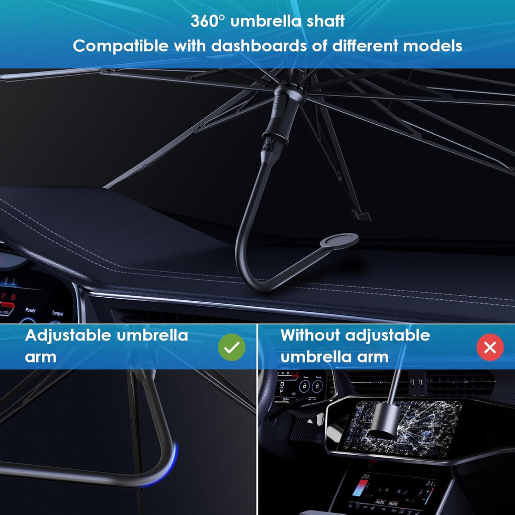 Ultimate 2026 Upgraded Car Windshield Sun Shade Umbrella - 100% Sun & UV Protection, Easy Foldable Design for Most Cars & SUVs (Large 55.1" x 31.1")