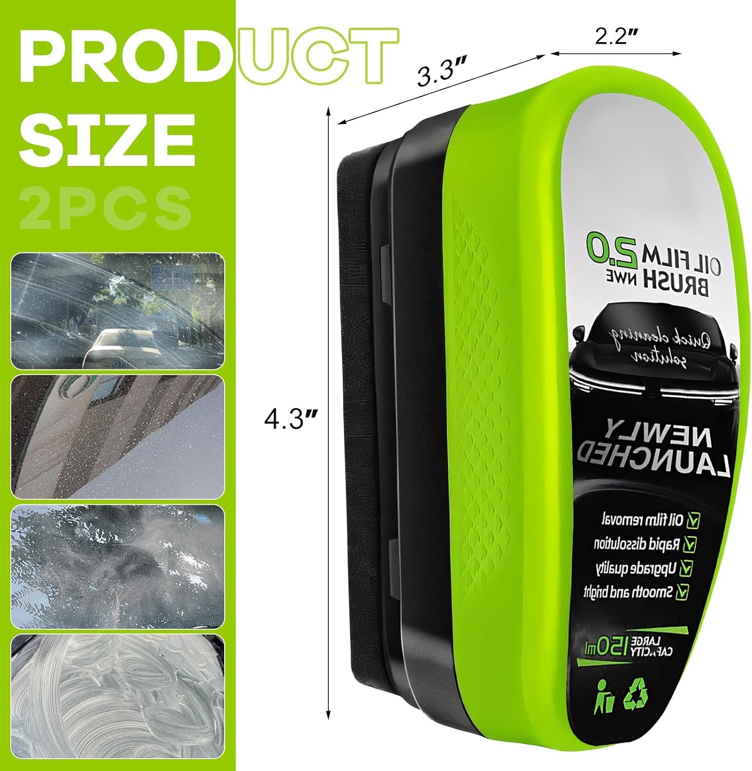 2PCS Automotive Oil Film Cleaning Brush, Clear Vision Glass Cleaner Car Window Cleaning Board, Anti-Rain Anti-Fog Windshield Glass Oil Film Cleaner for Most Vehicles