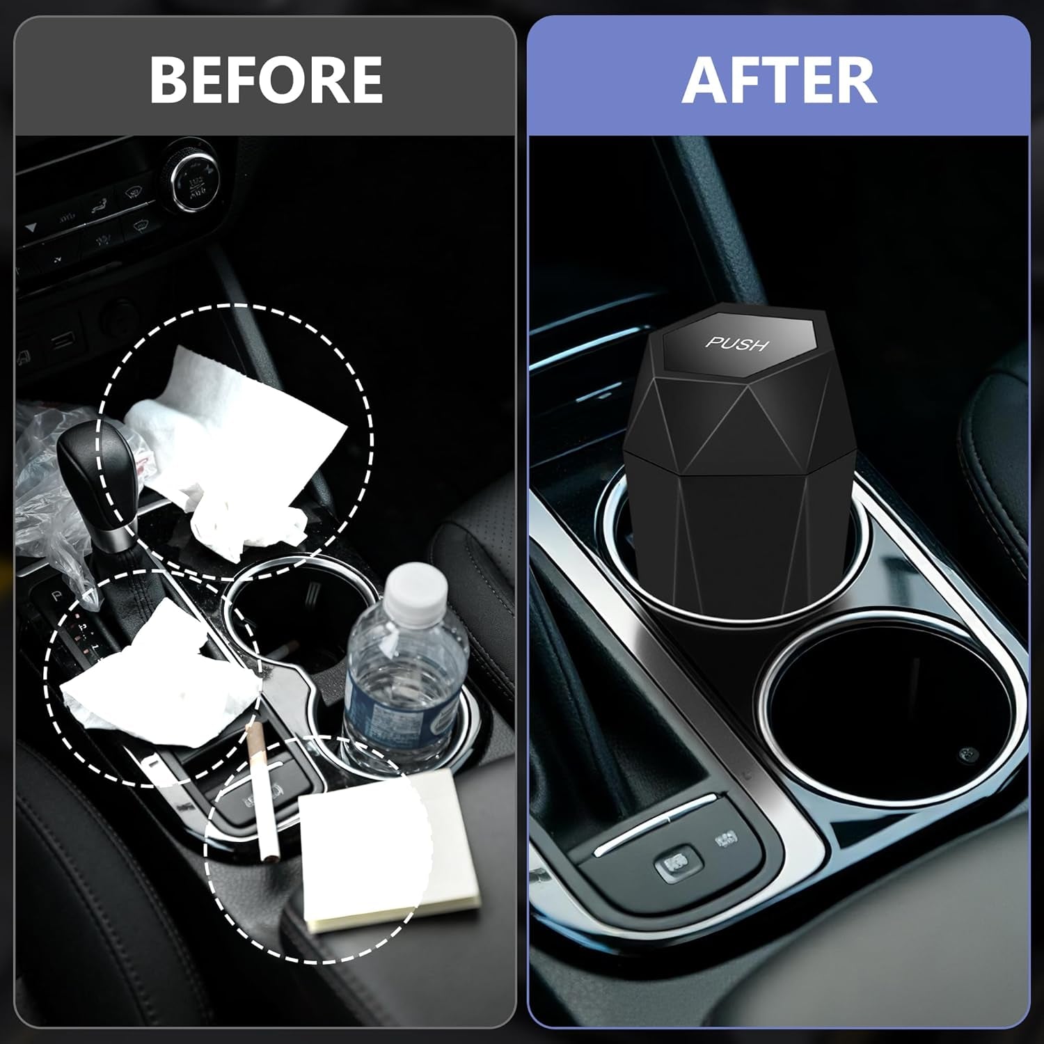 Deluxe Car Trash Can with Lid - 30 Leakproof Bags Included, Versatile Organizer for Vehicle, Home & Office
