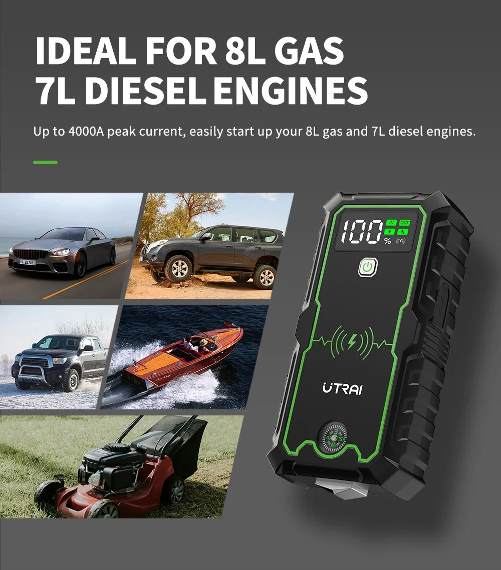 UTRAI Power Bank 4000A Jump Starter Portable Charger Car Booster 12V Auto Starting Device Emergency Car Battery Starter