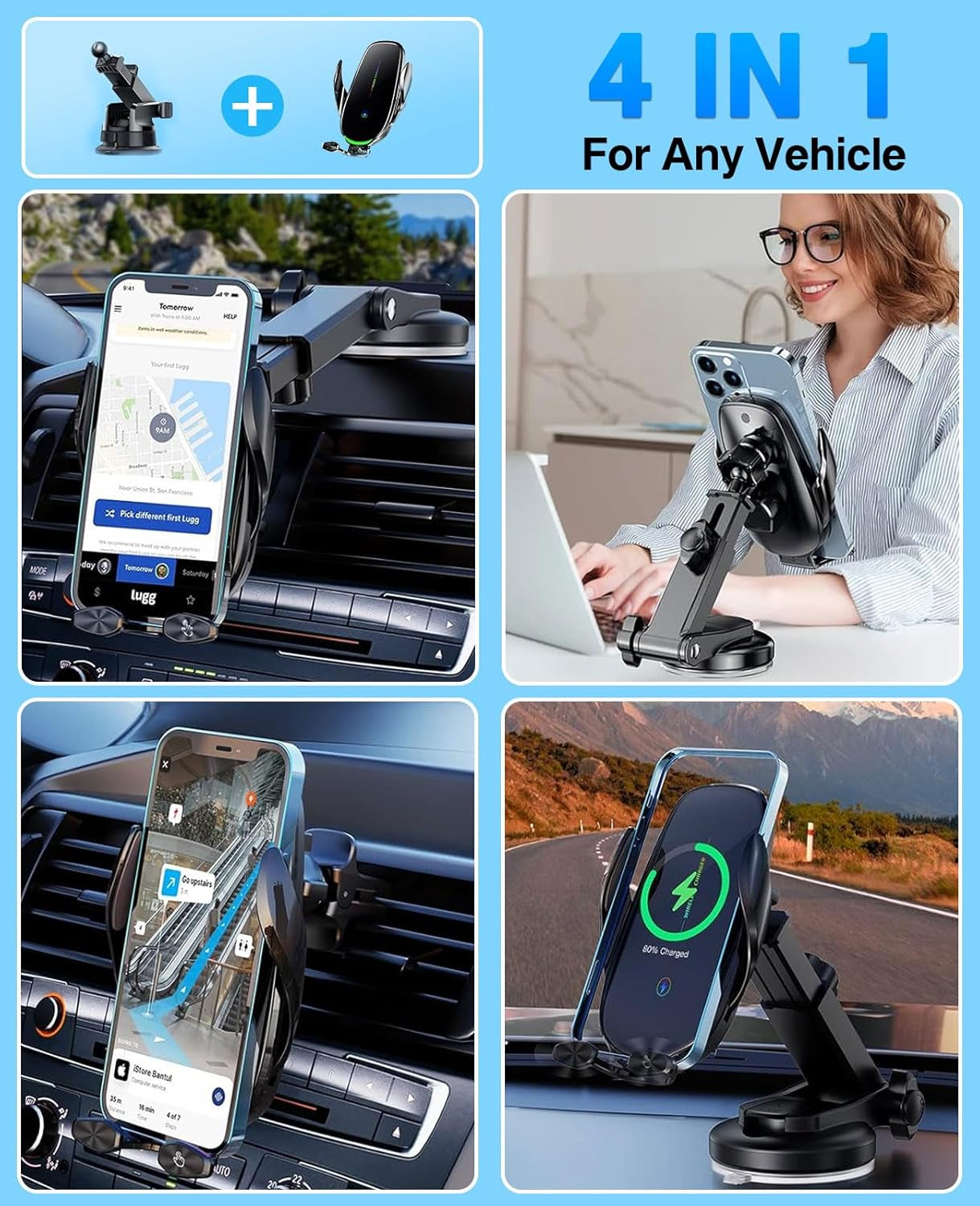 Rapid 15W Wireless Car Charger with Smart Auto-Clamping Mount - Perfect for iPhone 15/14/13/12/11 Pro Max and Samsung Galaxy - Effortless Charging for Your Drive!