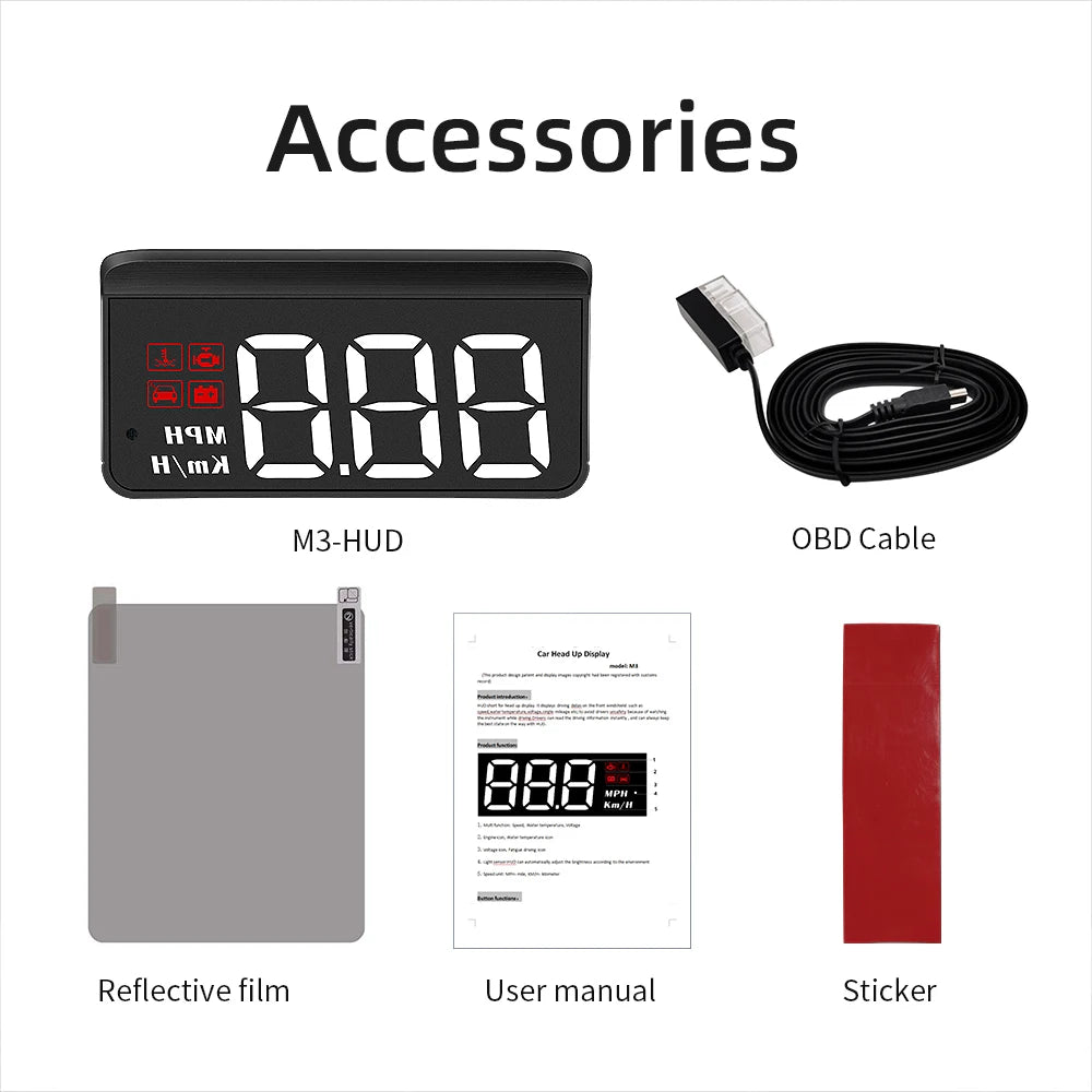 M3 HUD OBD2 Display On-Board Computer Car Head-Up Sisplay Windshield Big Font Projection Speedometer Temp Voltage Alarm Custom