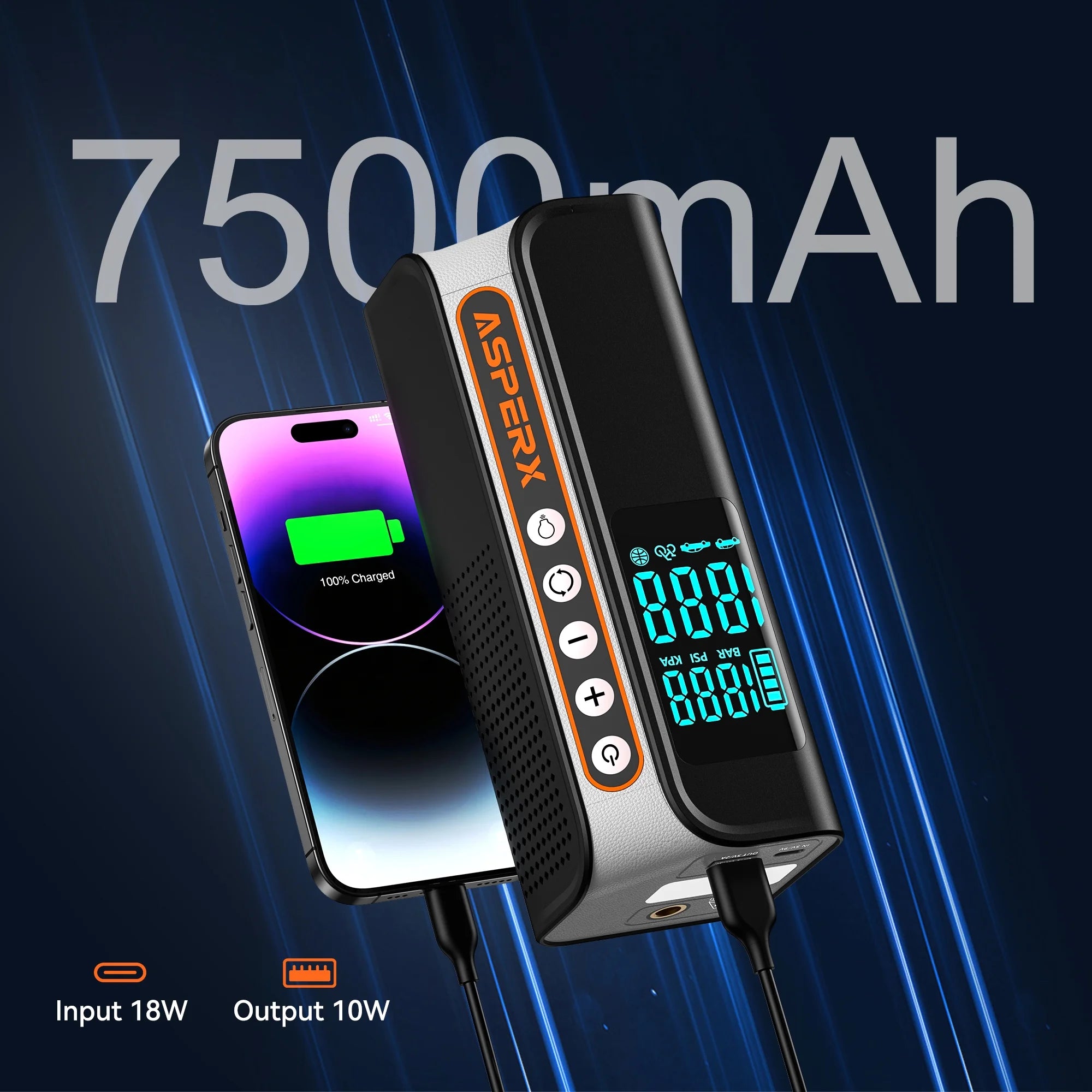 Powerful 160PSI Portable Electric Tire Inflator - Smart Pressure Detection, LED Light & Automatic Shutoff for Ultimate Safety