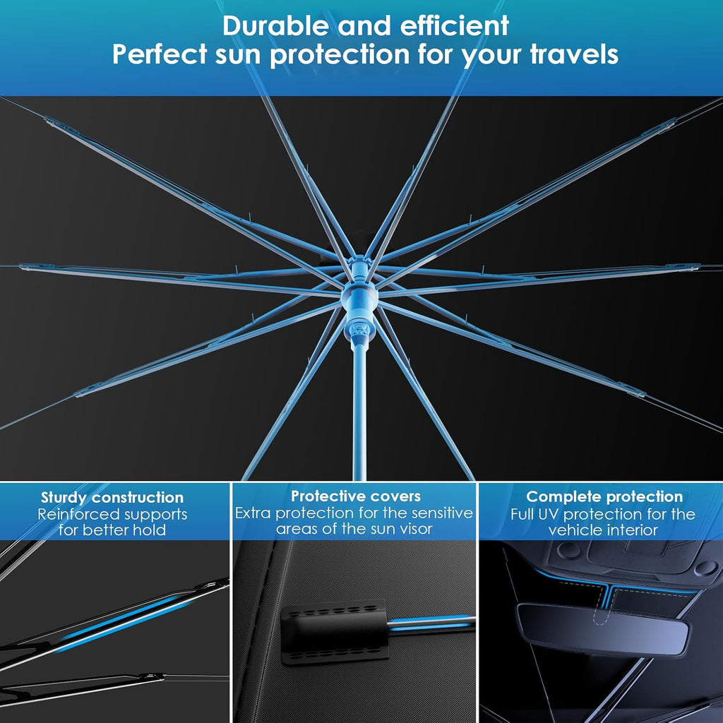 Ultimate 2026 Upgraded Car Windshield Sun Shade Umbrella - 100% Sun & UV Protection, Easy Foldable Design for Most Cars & SUVs (Large 55.1" x 31.1")