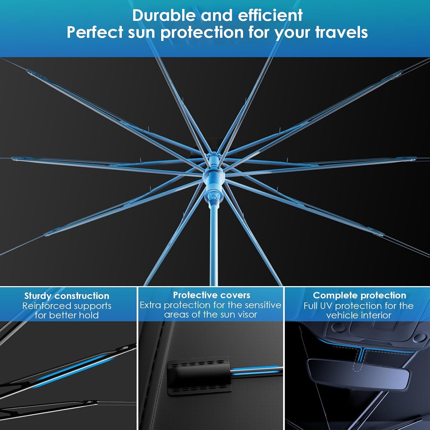 Ultimate 2026 Upgraded Car Windshield Sun Shade Umbrella - 100% Sun & UV Protection, Easy Foldable Design for Most Cars & SUVs (Large 55.1" x 31.1")