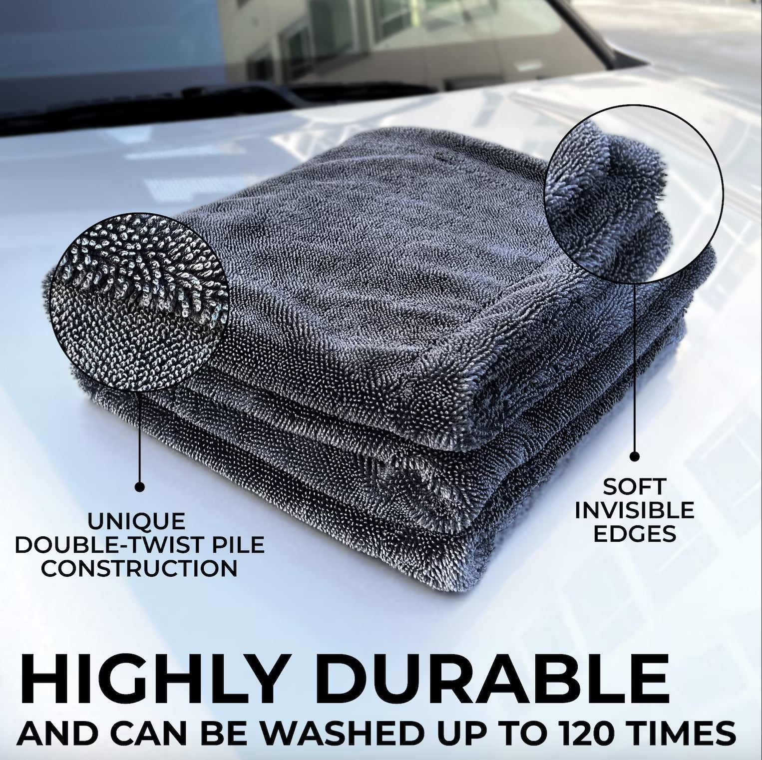 Microfiber Car Drying Towel 1300 GSM Double Twisted Loop – Premium Extra Large Auto Wash Towel for Cars Trucks SUV - Super Absorbent Detailing Cleaning Cloth XL 40X24 1-Pack (Gray)