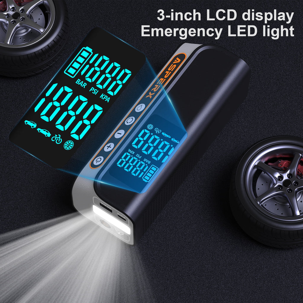 Powerful 160PSI Portable Electric Tire Inflator - Smart Pressure Detection, LED Light & Automatic Shutoff for Ultimate Safety