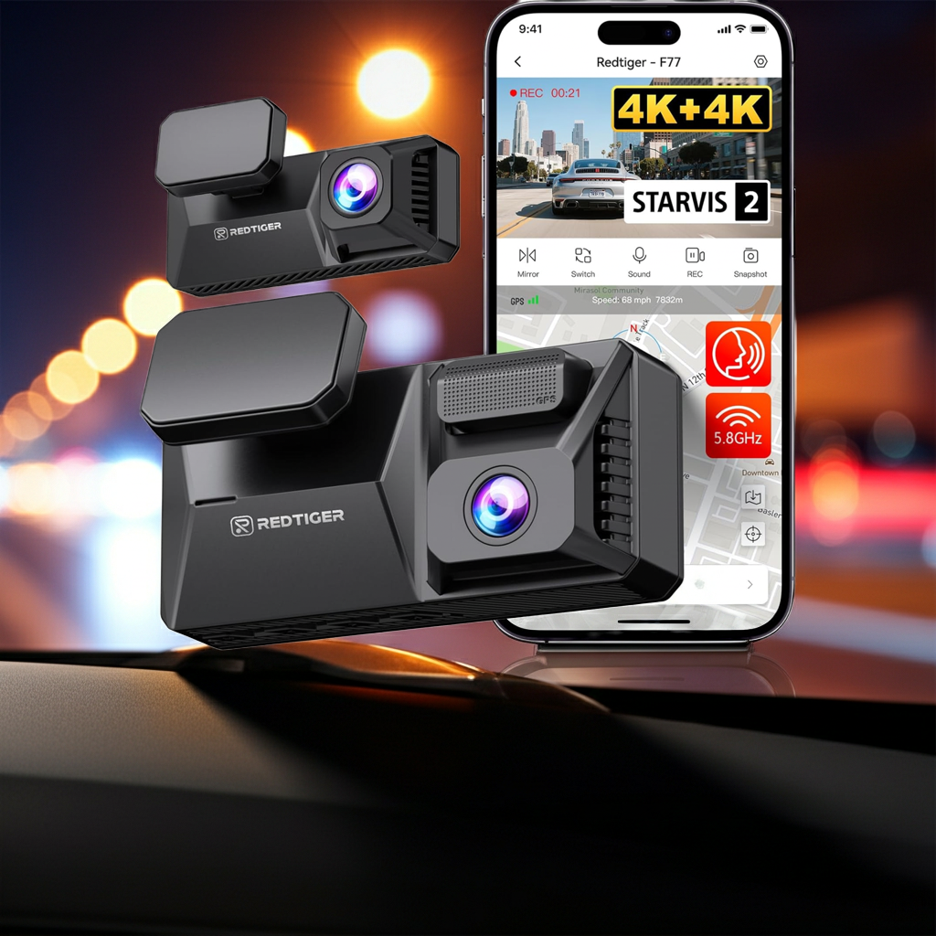 VELOX F77 4K Dual Dash Cam — Front & Rear Recording with WiFi & GPS
