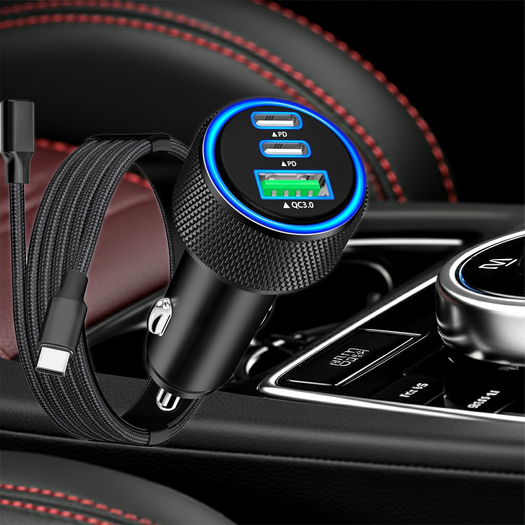 VELOX 67W 3-Port Fast Car Charger — MFi Certified USB-C & USB-A