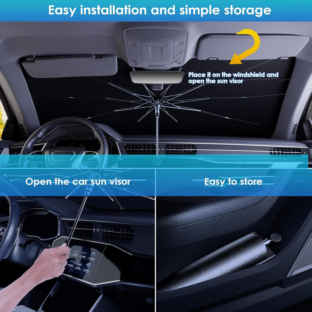 Ultimate 2026 Upgraded Car Windshield Sun Shade Umbrella - 100% Sun & UV Protection, Easy Foldable Design for Most Cars & SUVs (Large 55.1" x 31.1")
