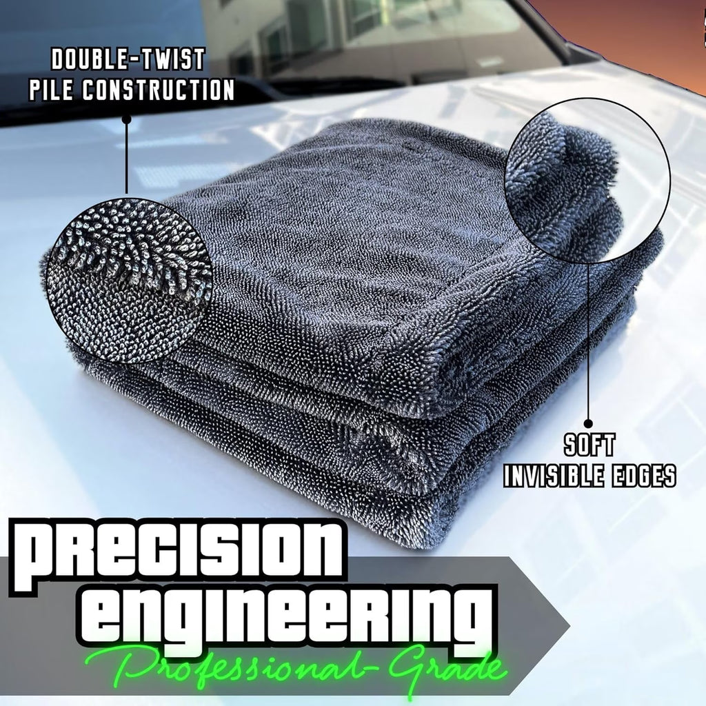 Microfiber Car Drying Towel 1300 GSM Double Twisted Loop – Premium Extra Large Auto Wash Towel for Cars Trucks SUV - Super Absorbent Detailing Cleaning Cloth XL 40X24 1-Pack (Gray)
