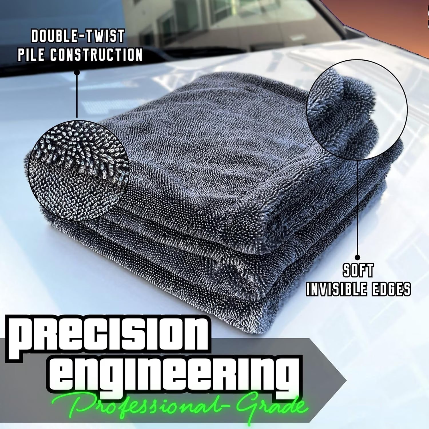 Microfiber Car Drying Towel 1300 GSM Double Twisted Loop – Premium Extra Large Auto Wash Towel for Cars Trucks SUV - Super Absorbent Detailing Cleaning Cloth XL 40X24 1-Pack (Gray)