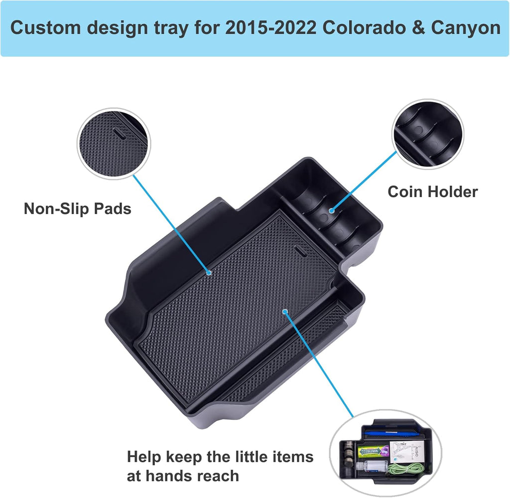 Maximize Your Chevy Colorado & GMC Canyon Storage with Our Premium Center Console Organizer (2015-2022) - Sleek Black Armrest Insert Tray