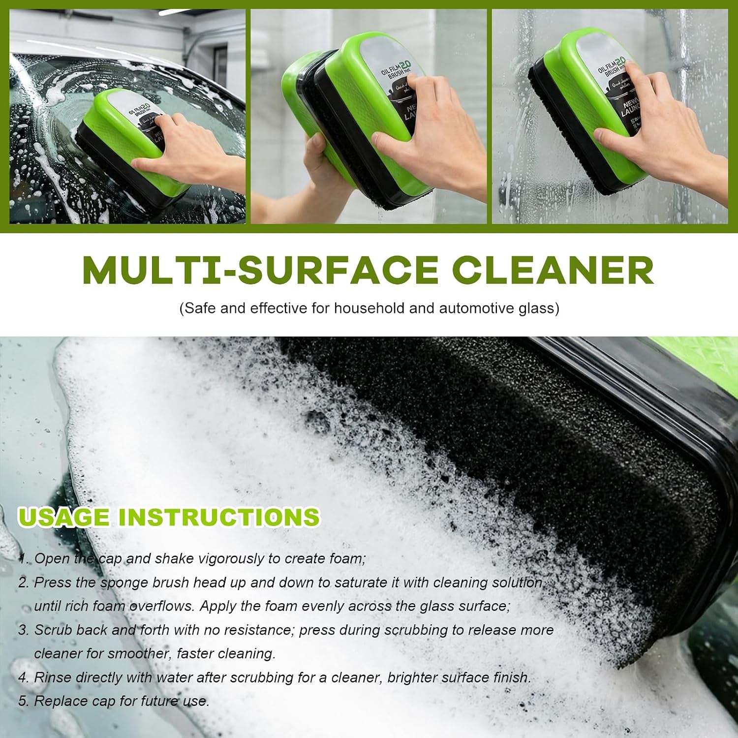 2PCS Automotive Oil Film Cleaning Brush, Clear Vision Glass Cleaner Car Window Cleaning Board, Anti-Rain Anti-Fog Windshield Glass Oil Film Cleaner for Most Vehicles