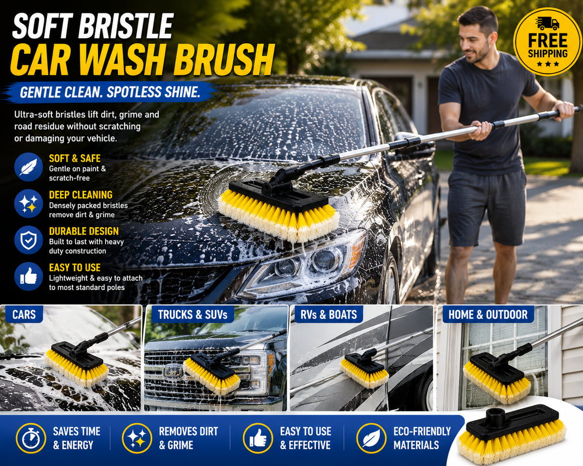 Soft Bristle Car Wash Brush Head- Gentle Auto Cleaning Tool
