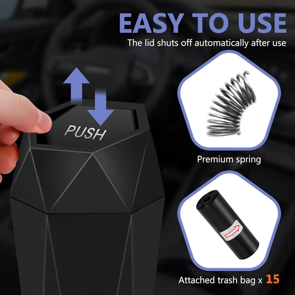 Deluxe Car Trash Can with Lid - 30 Leakproof Bags Included, Versatile Organizer for Vehicle, Home & Office