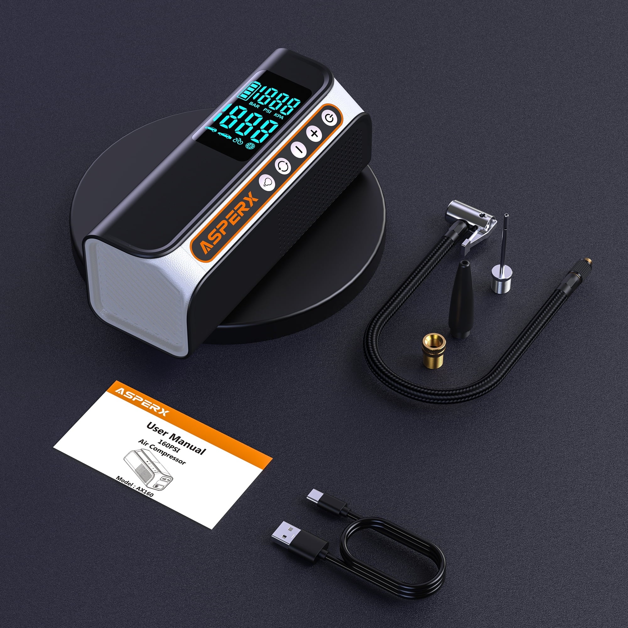 Powerful 160PSI Portable Electric Tire Inflator - Smart Pressure Detection, LED Light & Automatic Shutoff for Ultimate Safety