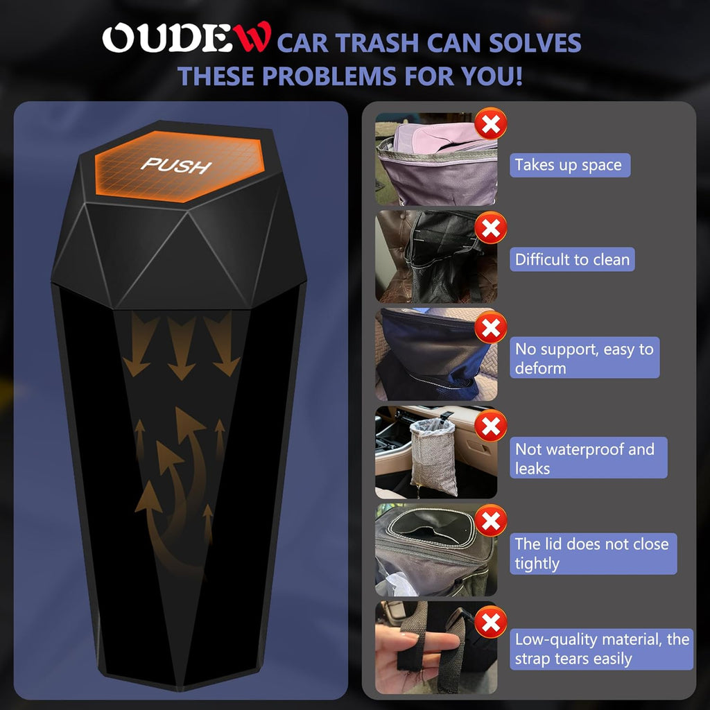 Deluxe Car Trash Can with Lid - 30 Leakproof Bags Included, Versatile Organizer for Vehicle, Home & Office