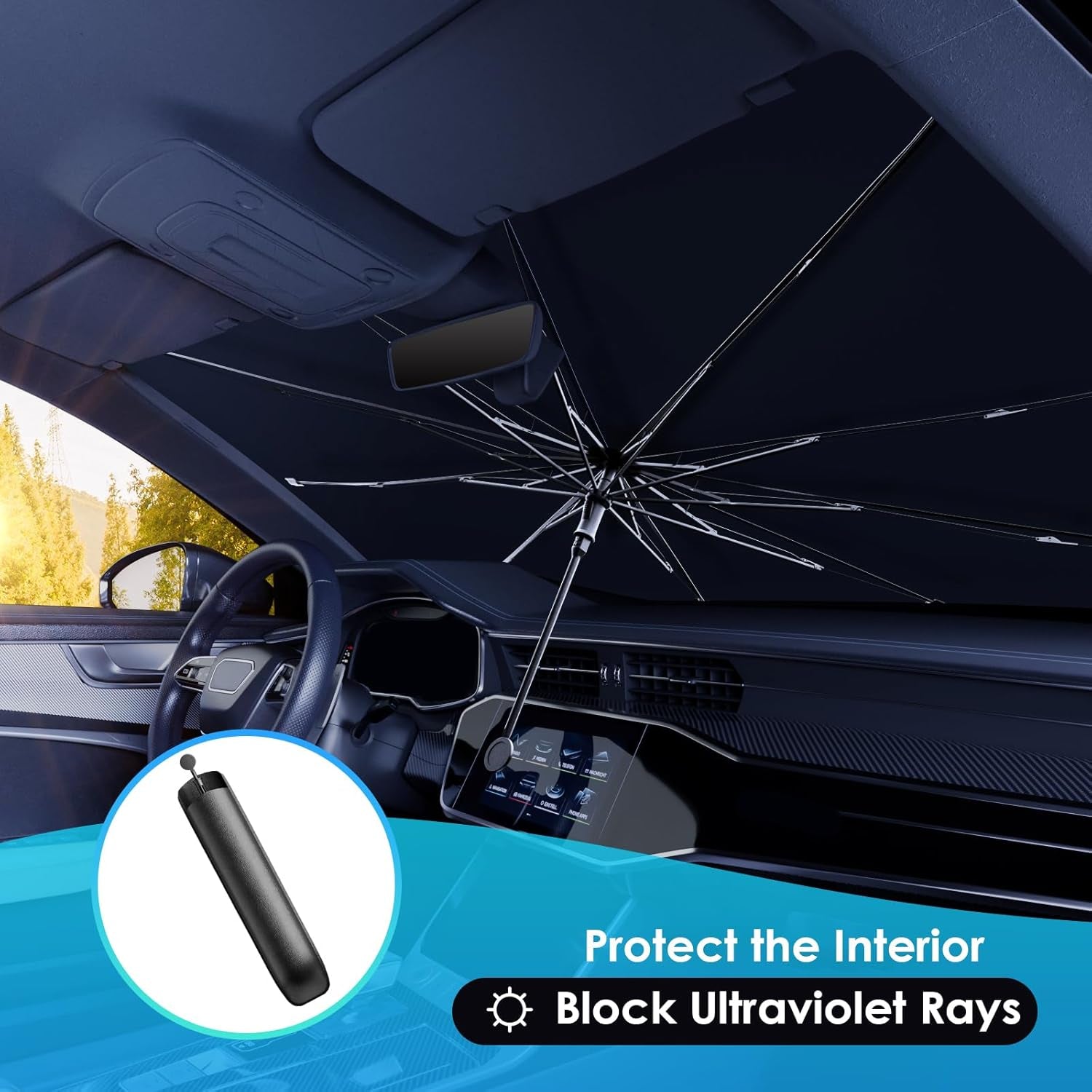 Ultimate 2026 Upgraded Car Windshield Sun Shade Umbrella - 100% Sun & UV Protection, Easy Foldable Design for Most Cars & SUVs (Large 55.1" x 31.1")