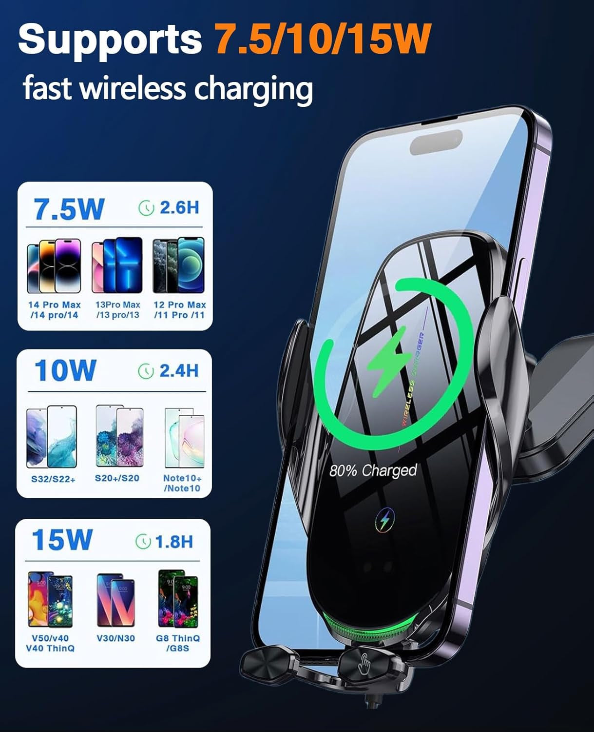 Rapid 15W Wireless Car Charger with Smart Auto-Clamping Mount - Perfect for iPhone 15/14/13/12/11 Pro Max and Samsung Galaxy - Effortless Charging for Your Drive!