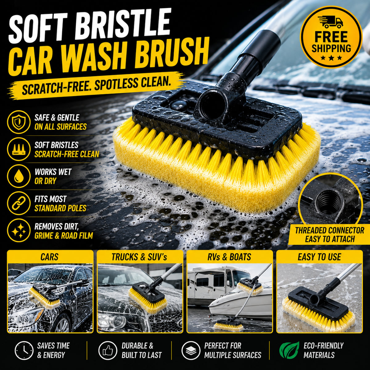 Soft Bristle Car Wash Brush Head- Gentle Auto Cleaning Tool