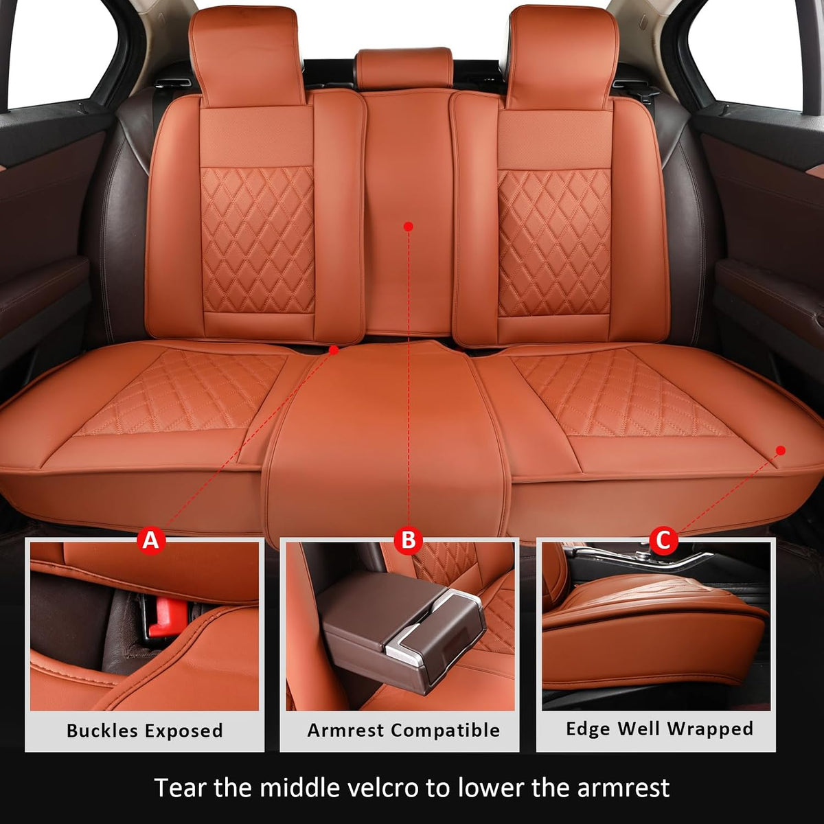 Seat Covers Full Set,Leather Seat Covers Car Seat Protector Brown