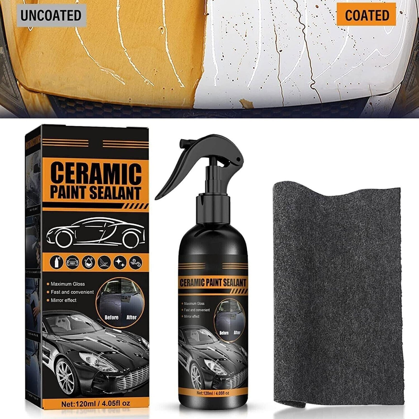 Ultimate Ceramic Coating Spray for Superior Car Protection - 120ML Hydrophobic Formula