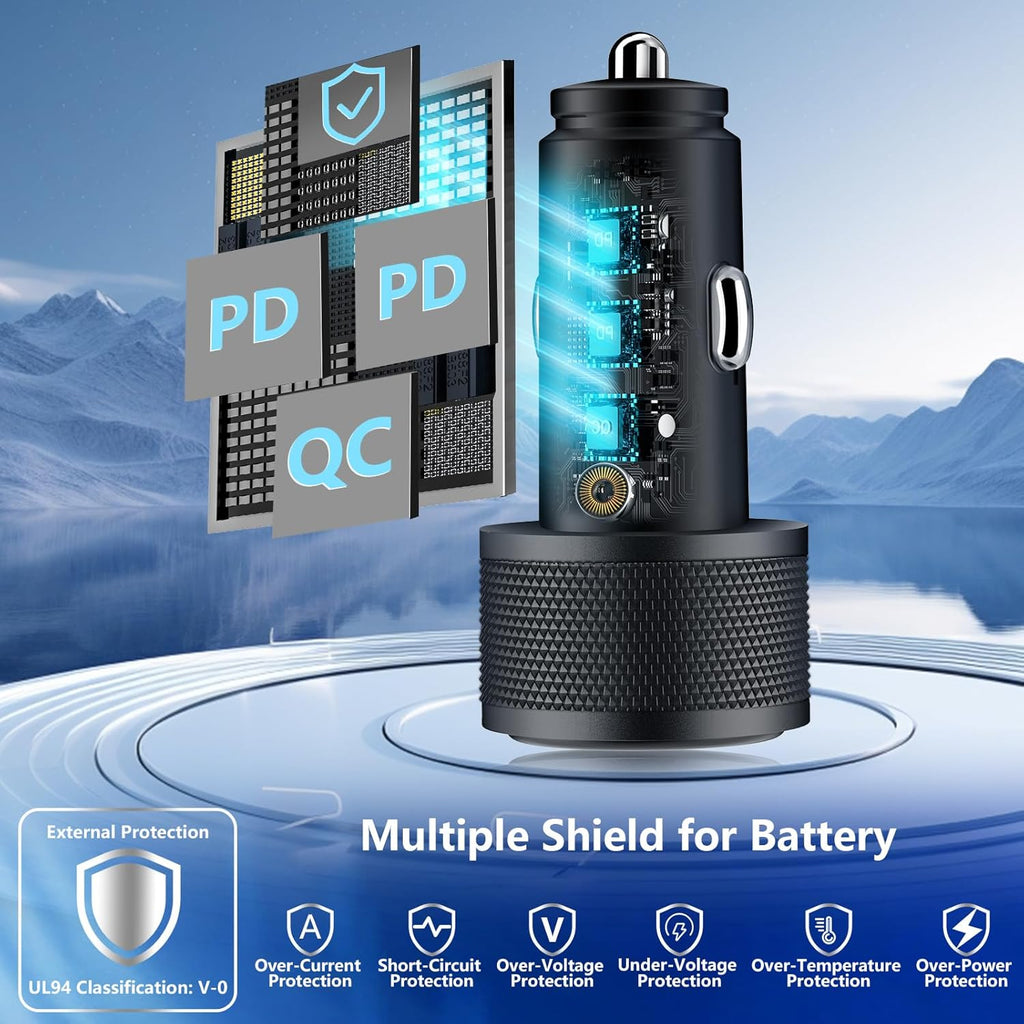 Apple MFi Certified iPhone 17 Fast Car Charger - 3-Port 67W USB-C & USB-A with Braided Type-C Cord for iPhone 17/17 Pro Max/16 Pro/15/Galaxy S26/S25/Pixel