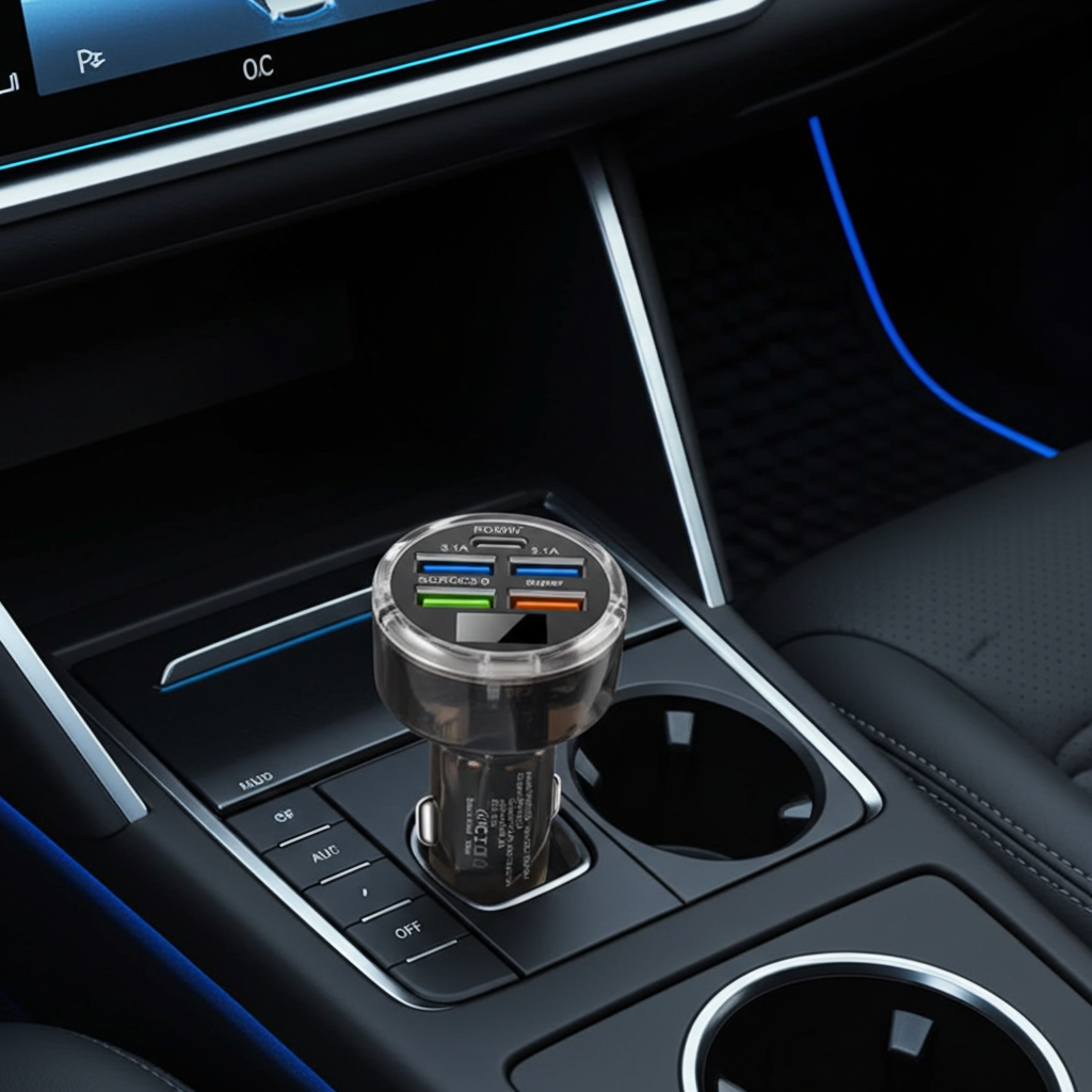 VELOX 65W Fast Car Charger — Multi-Port USB-C with Voltage Display
