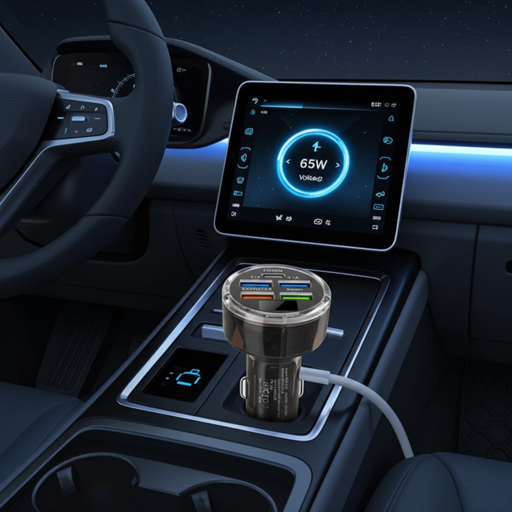 VELOX 65W Fast Car Charger — Multi-Port USB-C with Voltage Display